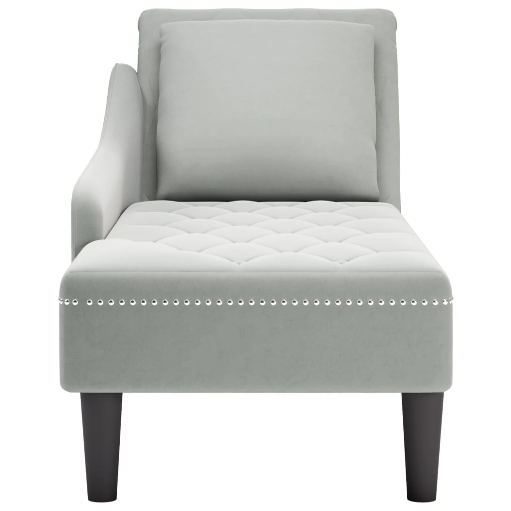 Chaise longue met kussen & rechterarmleuning fluweel lichtgrijs