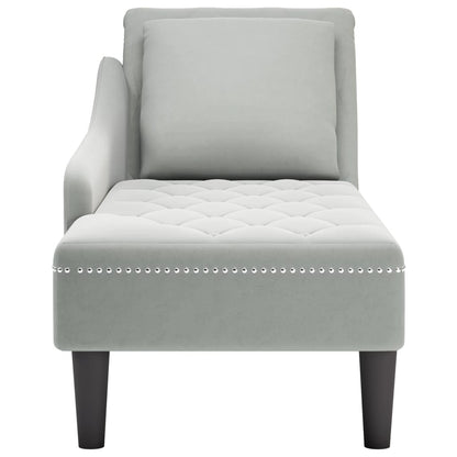Chaise longue met kussen & rechterarmleuning fluweel lichtgrijs