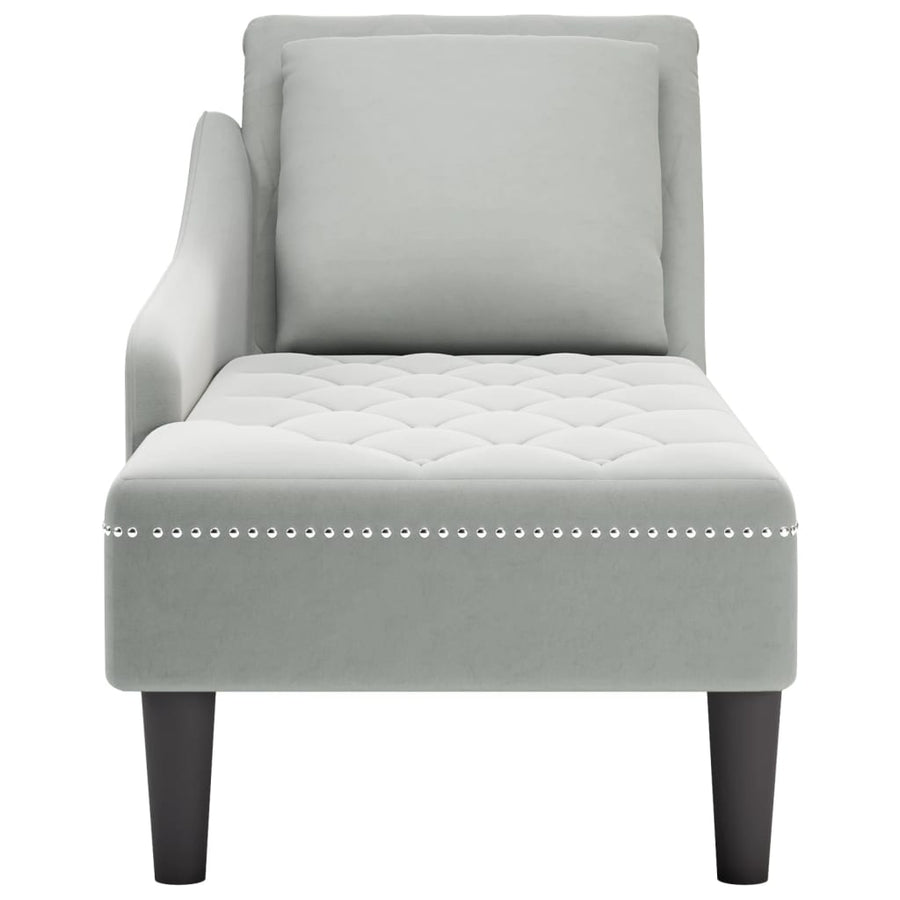 Chaise longue met kussen & rechterarmleuning fluweel lichtgrijs