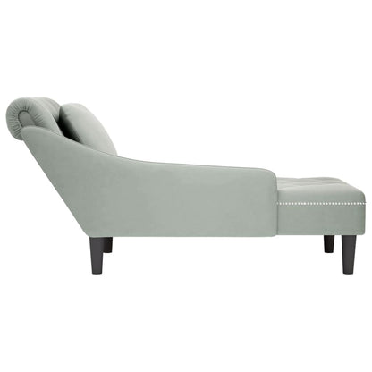 Chaise longue met kussen & rechterarmleuning fluweel lichtgrijs