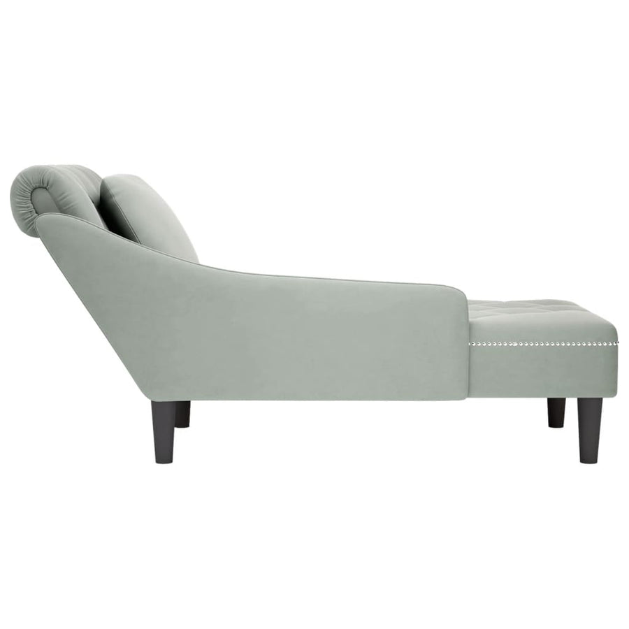 Chaise longue met kussen & rechterarmleuning fluweel lichtgrijs