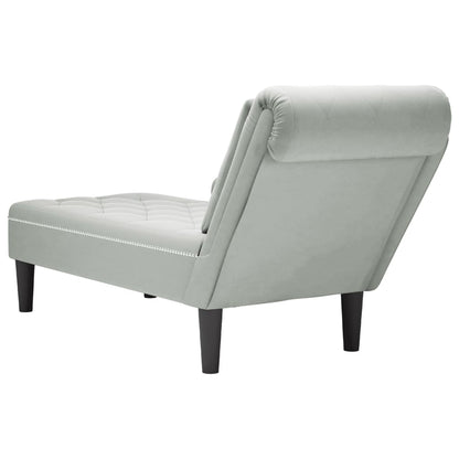 Chaise longue met kussen & rechterarmleuning fluweel lichtgrijs