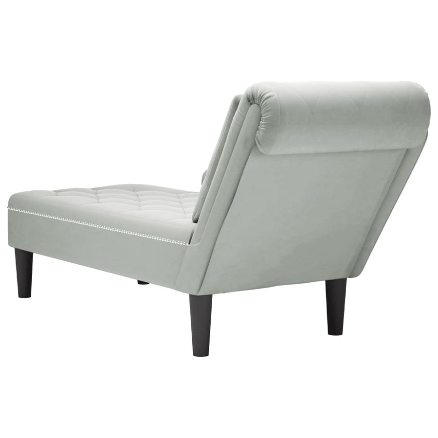 Chaise longue met kussen & rechterarmleuning fluweel lichtgrijs