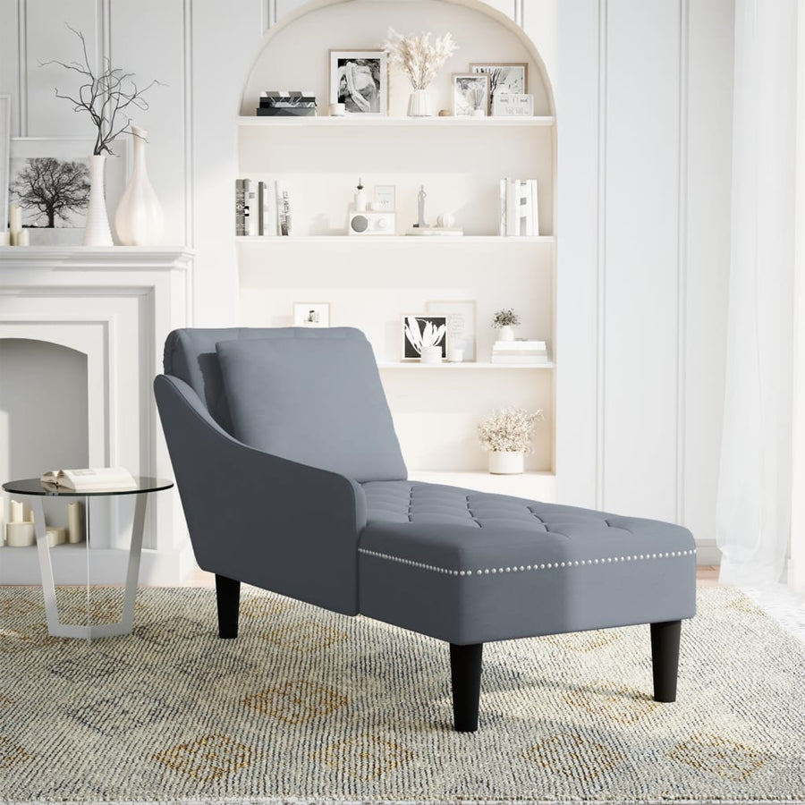 Chaise longue met kussen&rechterarmleuning fluweel donkergrijs