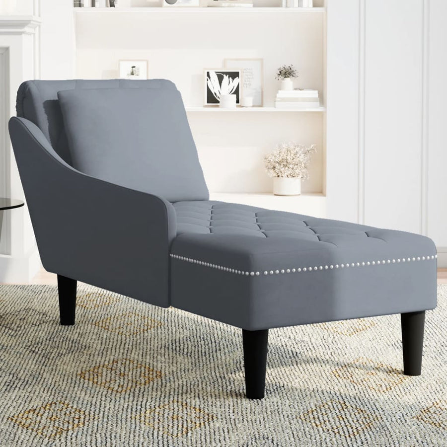 Chaise longue met kussen&rechterarmleuning fluweel donkergrijs