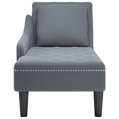 Chaise longue met kussen&rechterarmleuning fluweel donkergrijs