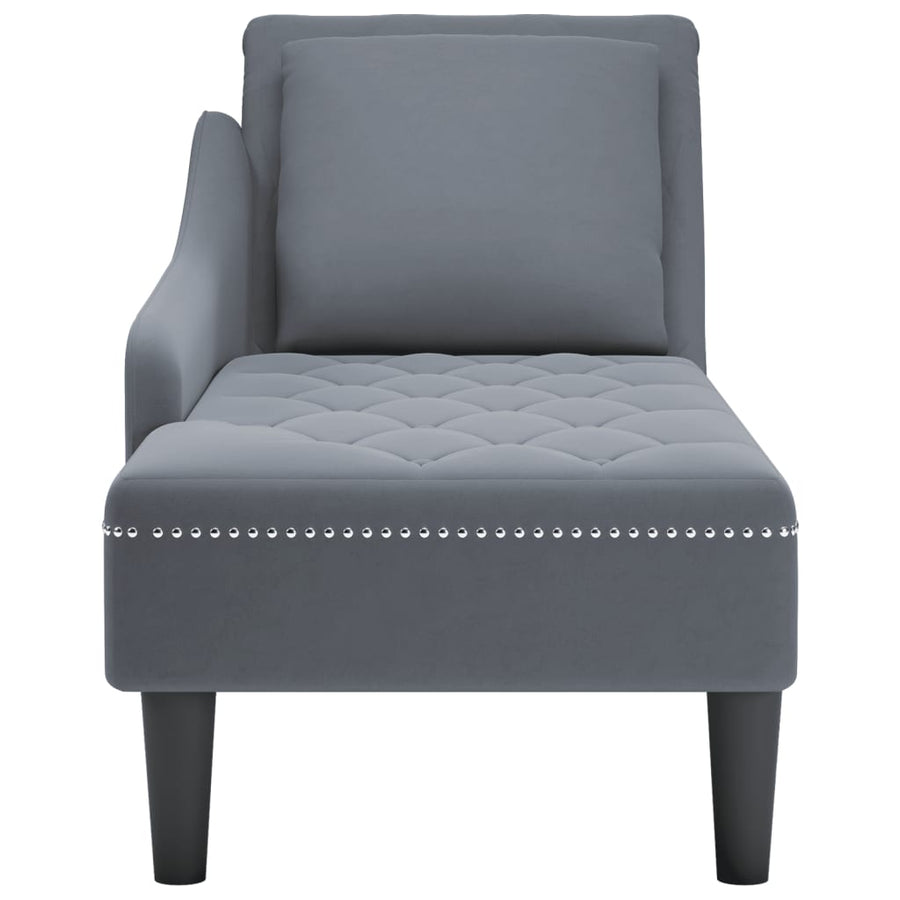 Chaise longue met kussen&rechterarmleuning fluweel donkergrijs