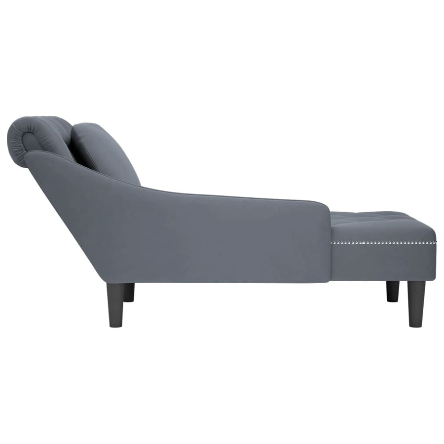 Chaise longue met kussen&rechterarmleuning fluweel donkergrijs