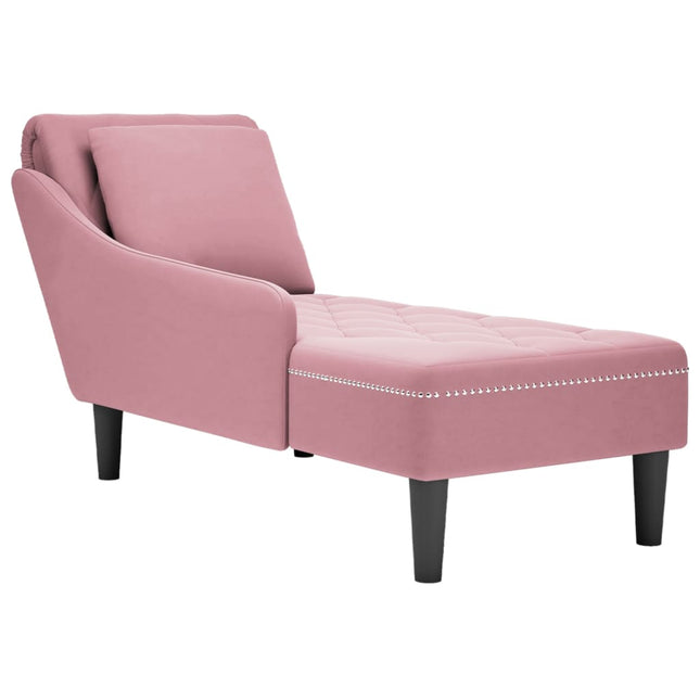 Chaise longue met kussen en rechterarmleuning fluweel roze