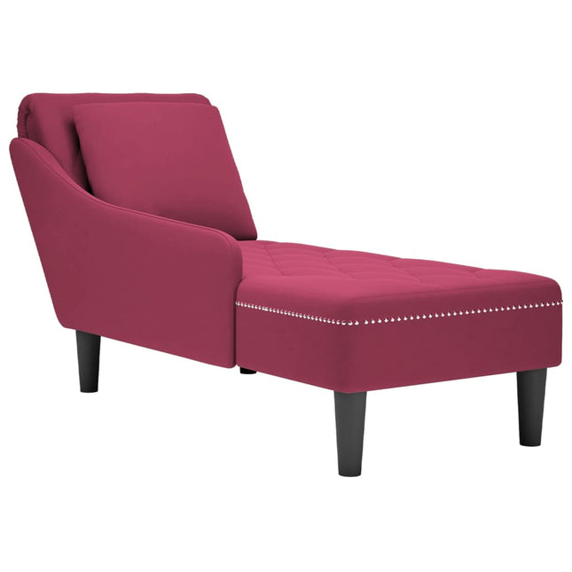 Chaise longue met kussen en rechterarmleuning fluweel wijnrood