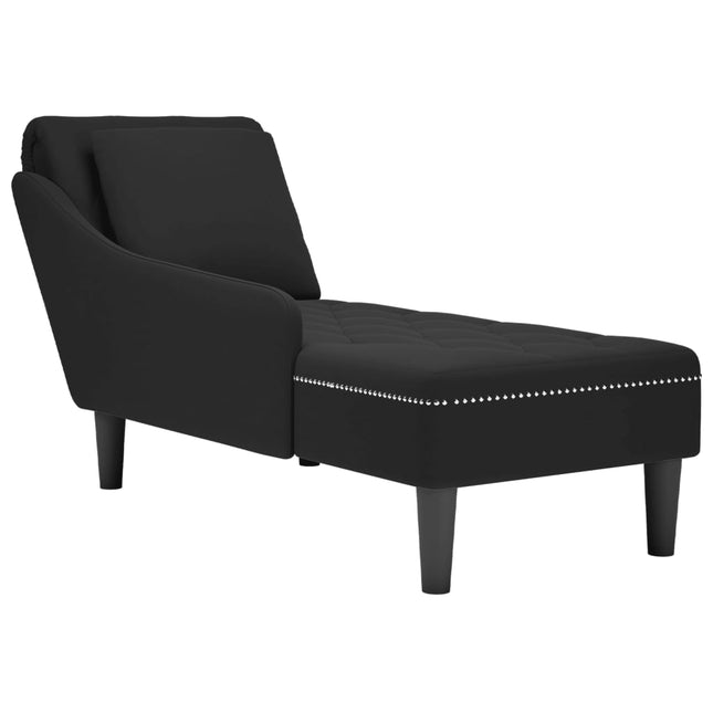 Chaise longue met kussen en rechterarmleuning fluweel zwart