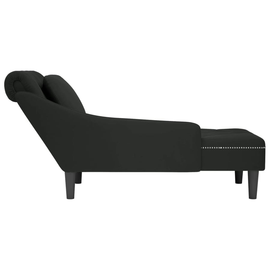 Chaise longue met kussen en rechterarmleuning fluweel zwart