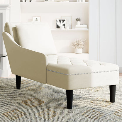Chaise longue met kussen&rechterarmleuning fluweel crèmekleurig