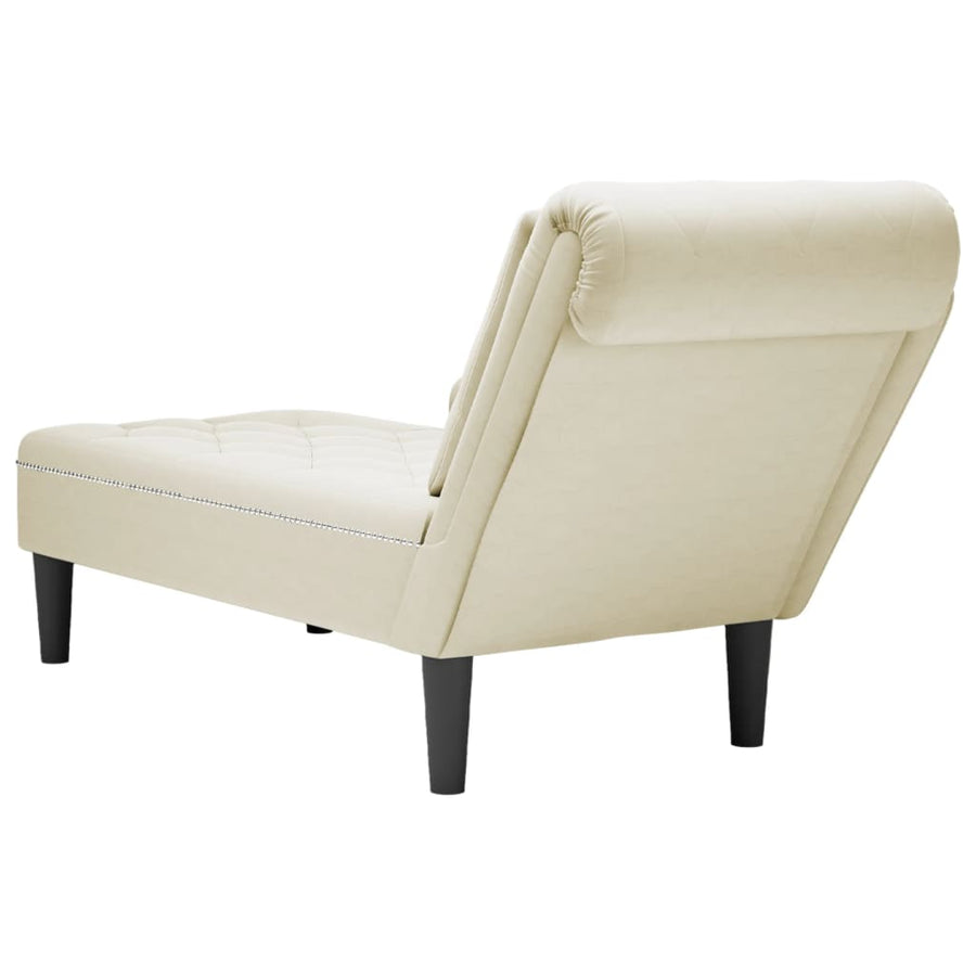 Chaise longue met kussen&rechterarmleuning fluweel crèmekleurig