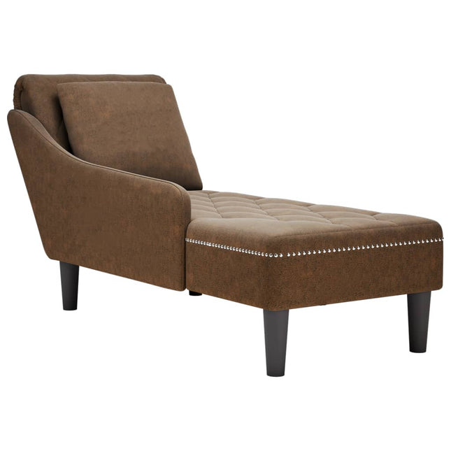 Chaise longue met kussen en rechterarmleuning kunstleer bruin