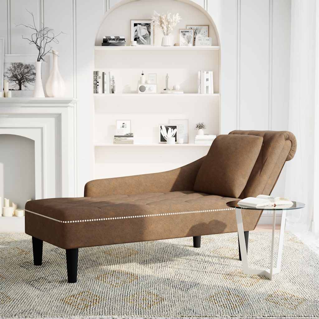 Chaise Longue Met Kussen En Rechterarmleuning Kunstleer Bruin