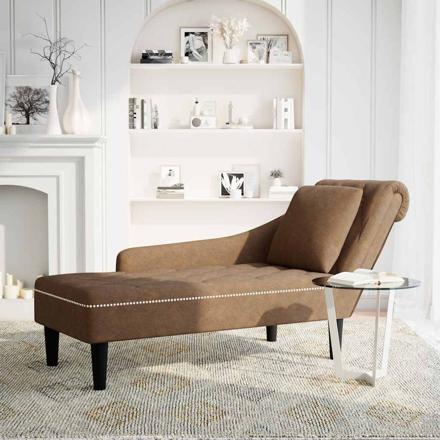 Chaise Longue Met Kussen En Rechterarmleuning Kunstleer Bruin