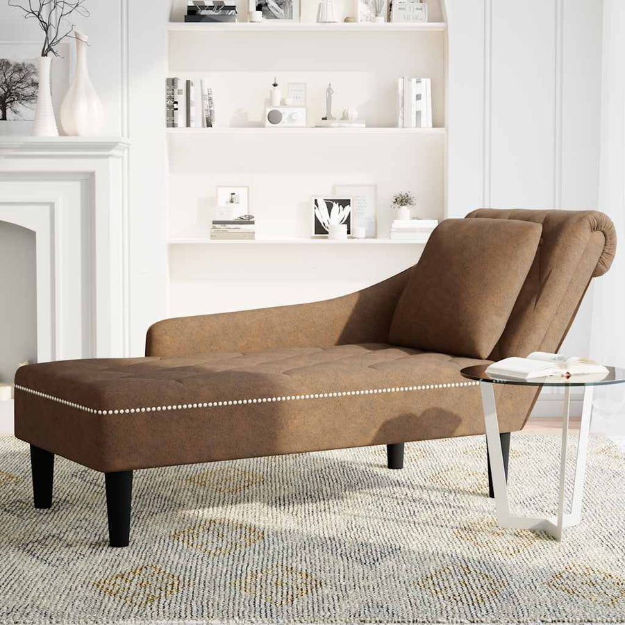 Chaise Longue Met Kussen En Rechterarmleuning Kunstleer Bruin