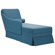 Chaise longue with bolster and right armrest in blue velvet
