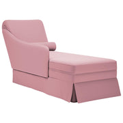 Chaise longue with bolster and right armrest, pink velvet