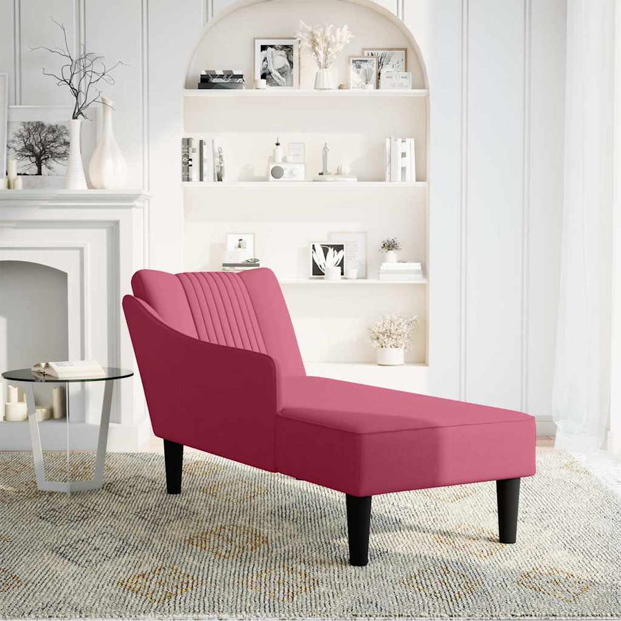 Chaise longue met rechterarmleuning fluweel wijnrood
