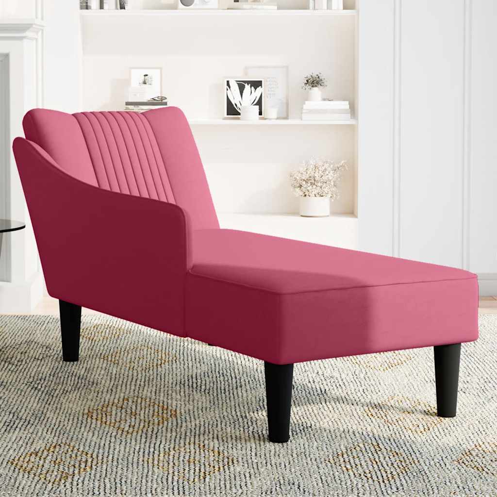 Chaise longue met rechterarmleuning fluweel wijnrood