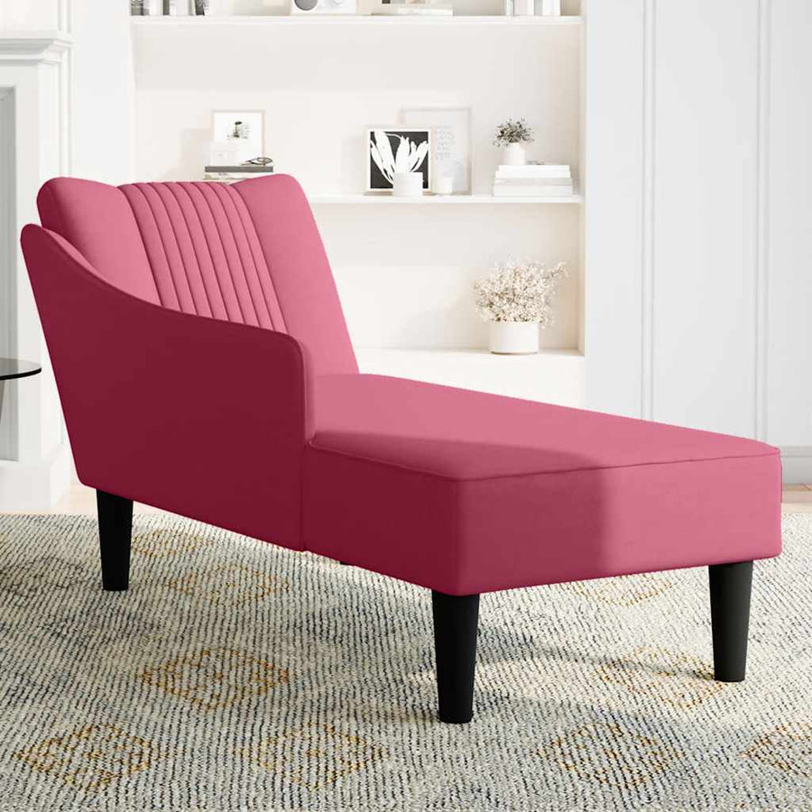 Chaise longue met rechterarmleuning fluweel wijnrood