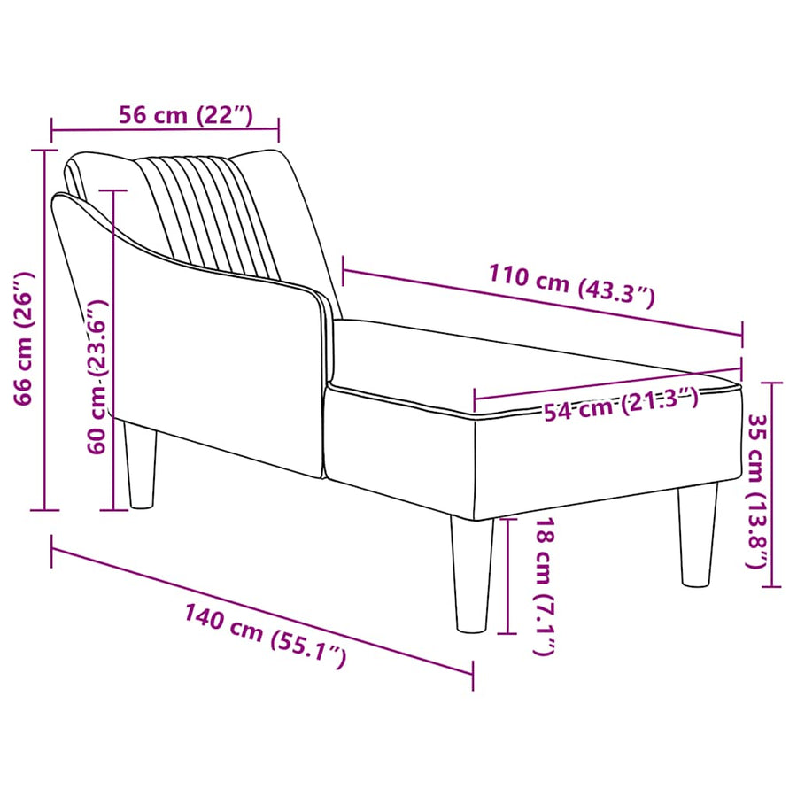 Chaise longue met rechterarmleuning fluweel wijnrood