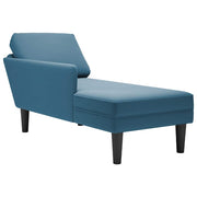 Chaise longue with cushion and right armrest velvet blue