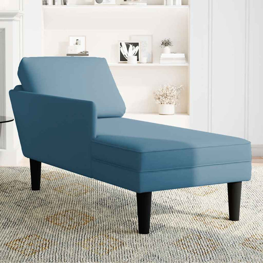 Chaise longue met kussen en rechterarmleuning fluweel blauw