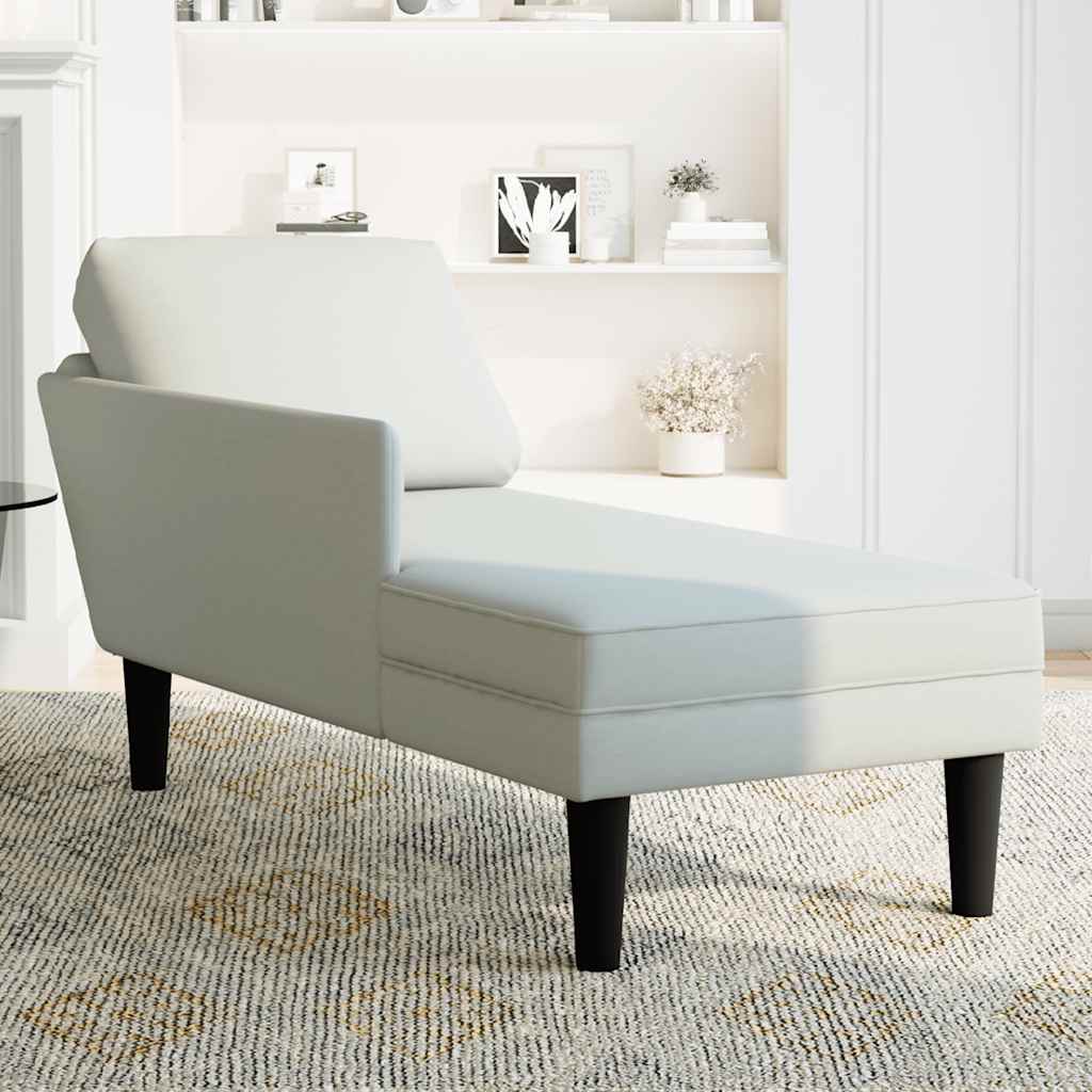 Chaise longue met kussen & rechterarmleuning fluweel lichtgrijs