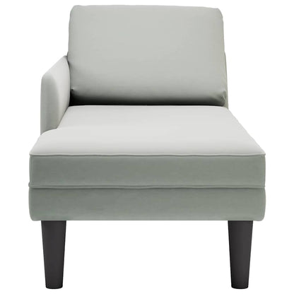 Chaise longue met kussen & rechterarmleuning fluweel lichtgrijs