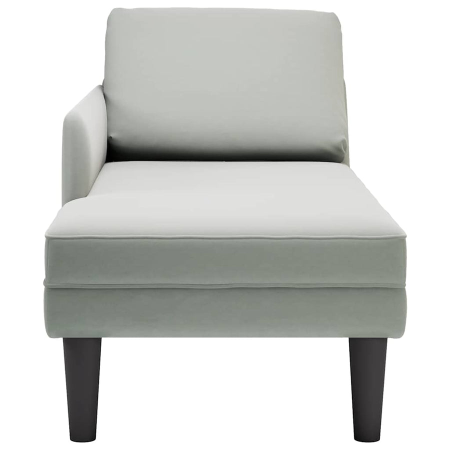 Chaise longue met kussen & rechterarmleuning fluweel lichtgrijs