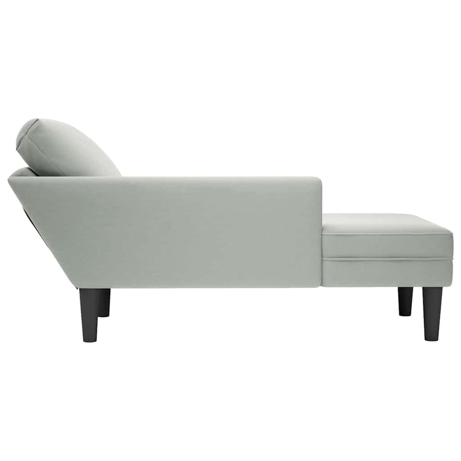 Chaise longue met kussen & rechterarmleuning fluweel lichtgrijs