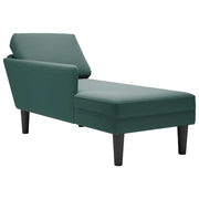 Chaise longue with cushion & right armrest velvet dark green