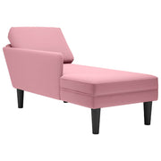 Chaise longue with cushion and right armrest, pink velvet