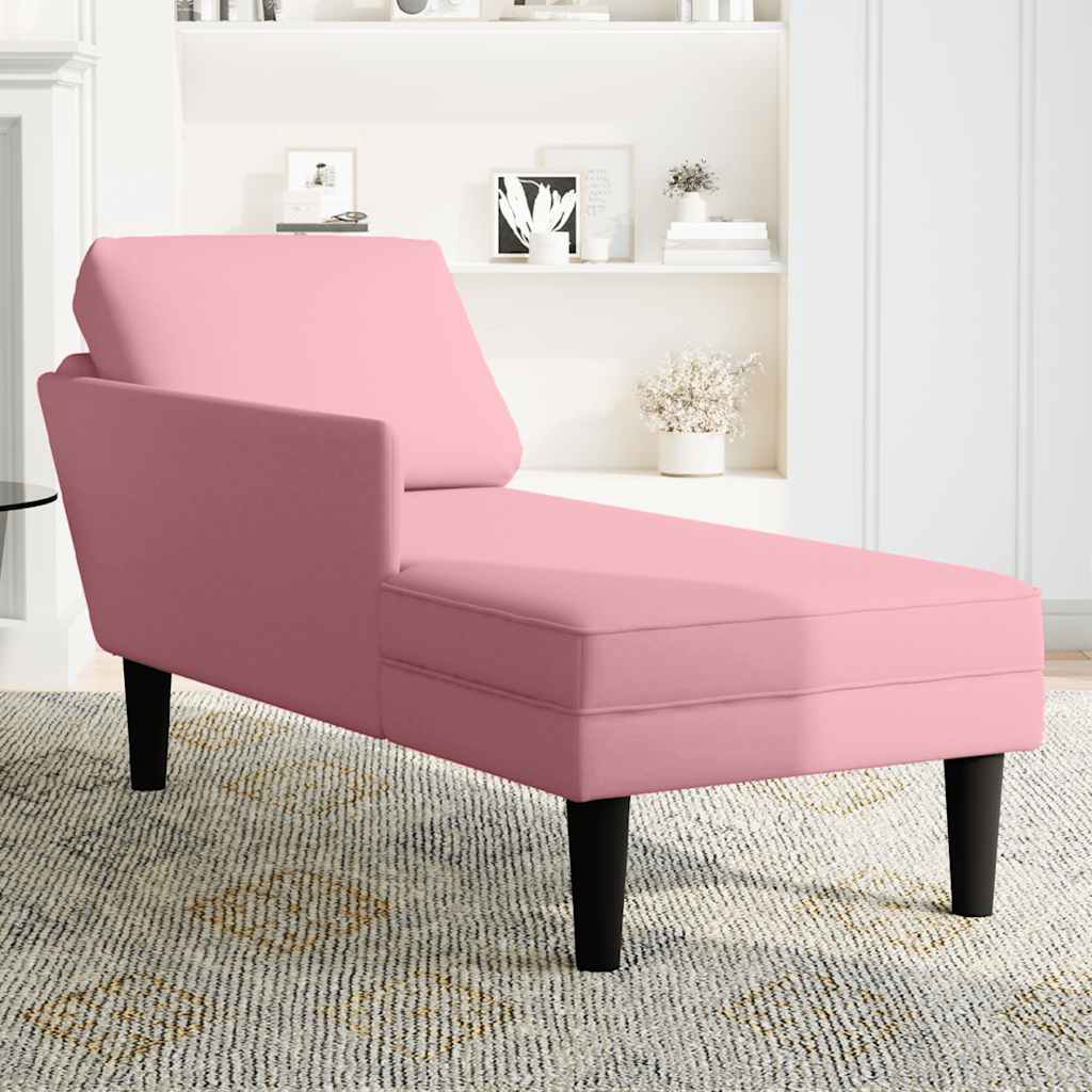Chaise longue met kussen en rechterarmleuning fluweel roze
