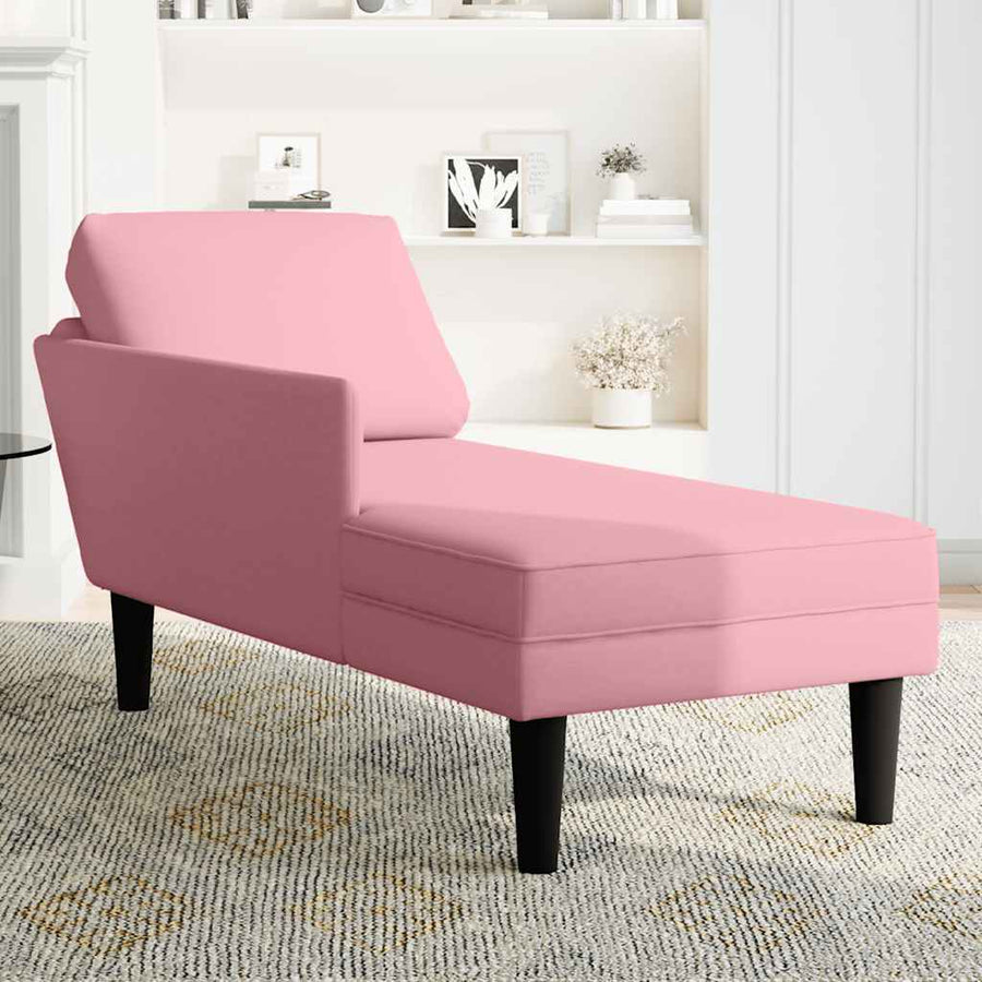 Chaise longue met kussen en rechterarmleuning fluweel roze