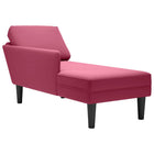 Chaise longue with cushion and right armrest velvet wine red