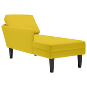 Chaise longue with cushion and right armrest, velvet yellow