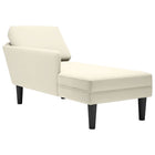Chaise longue with cushion & right armrest velvet cream