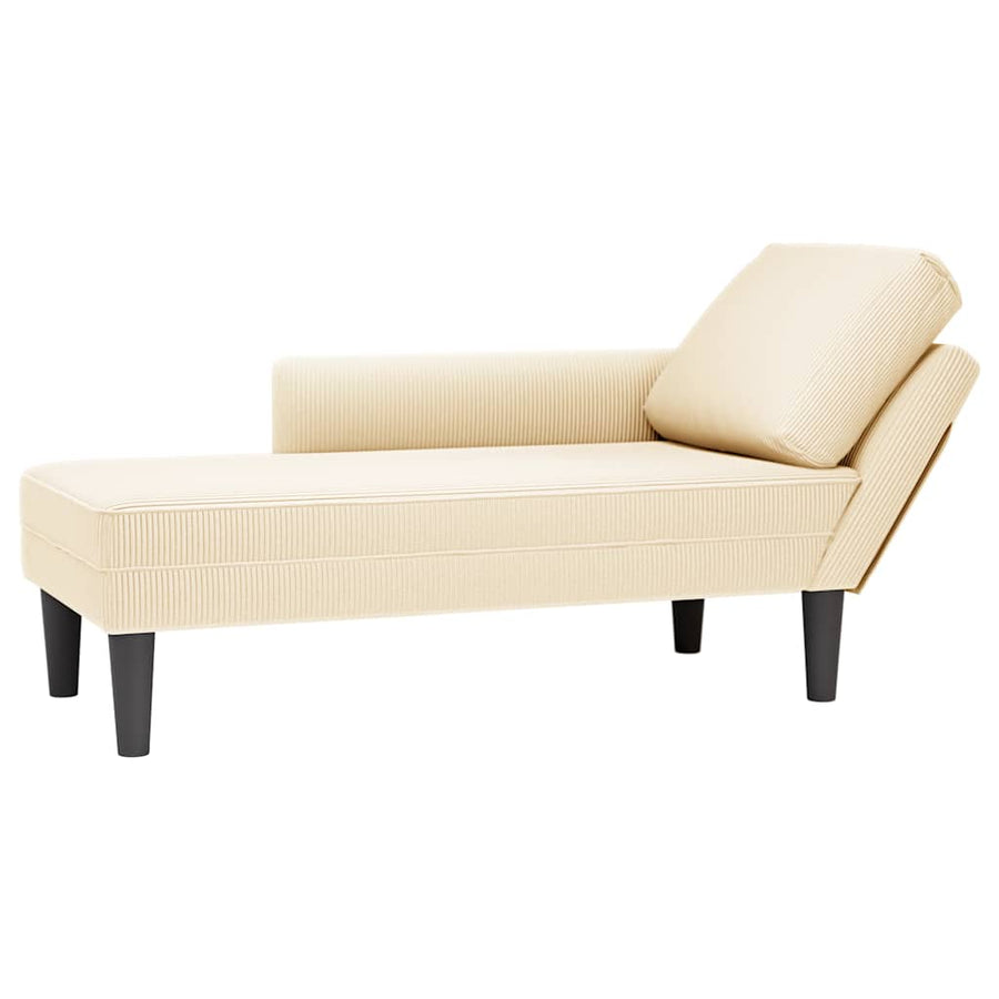 Chaise Longue Met Kussen Corduroy Stof Kleurig Crème
