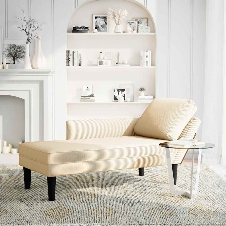 Chaise Longue Met Kussen Corduroy Stof Kleurig Crème