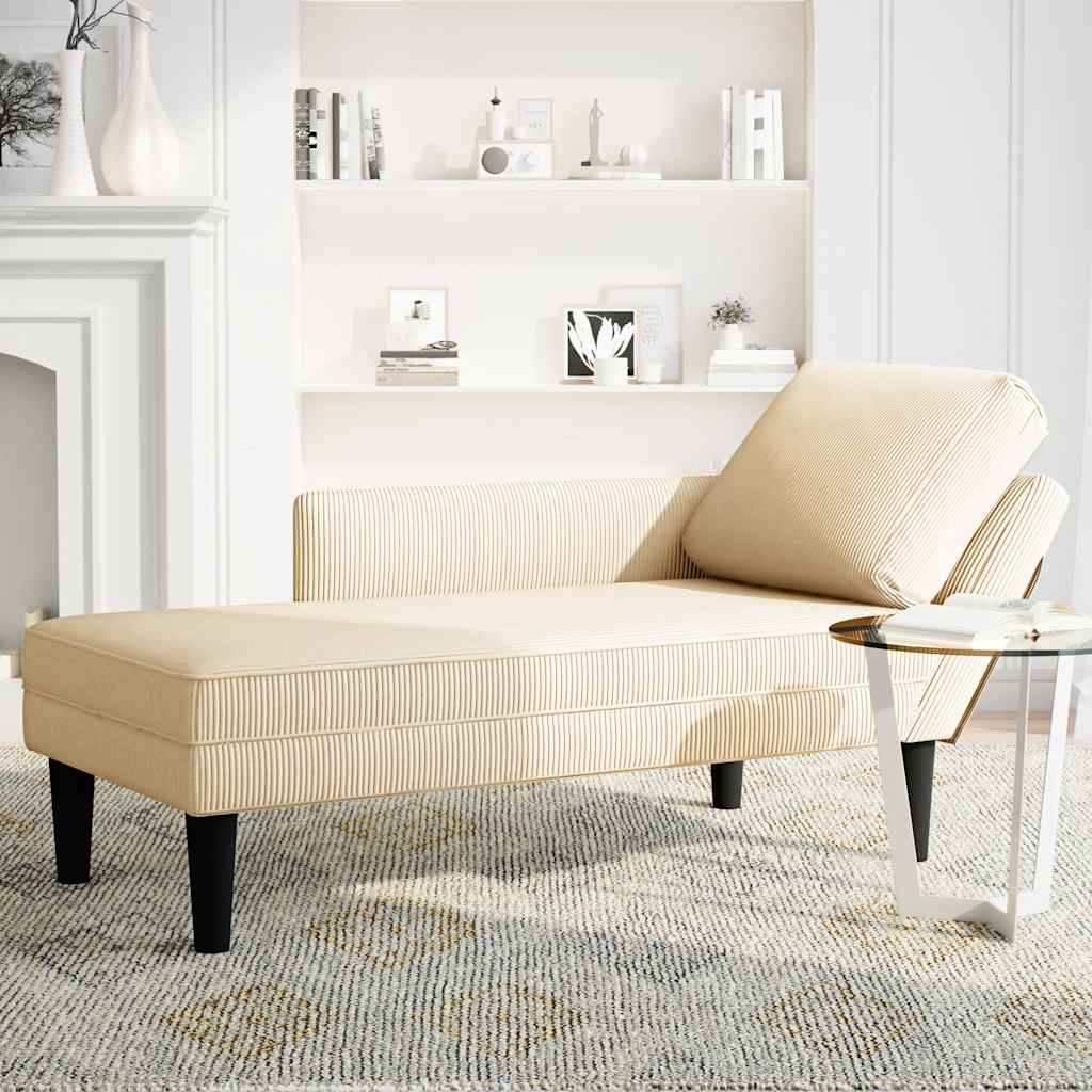 Chaise Longue Met Kussen Corduroy Stof Kleurig Crème