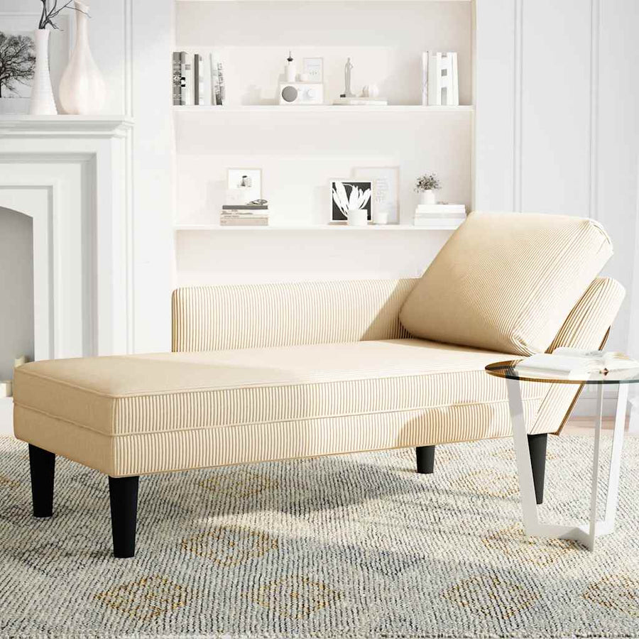 Chaise Longue Met Kussen Corduroy Stof Kleurig Crème