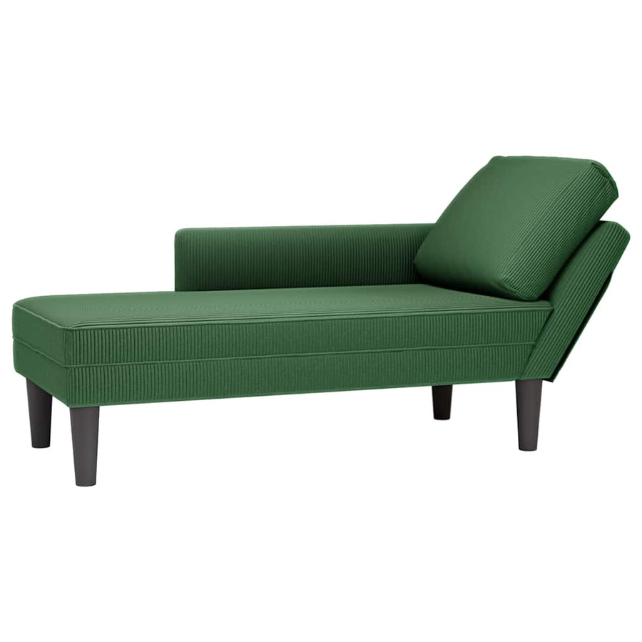 Chaise Longue Met Kussen Corduroy Stof Donkergroen