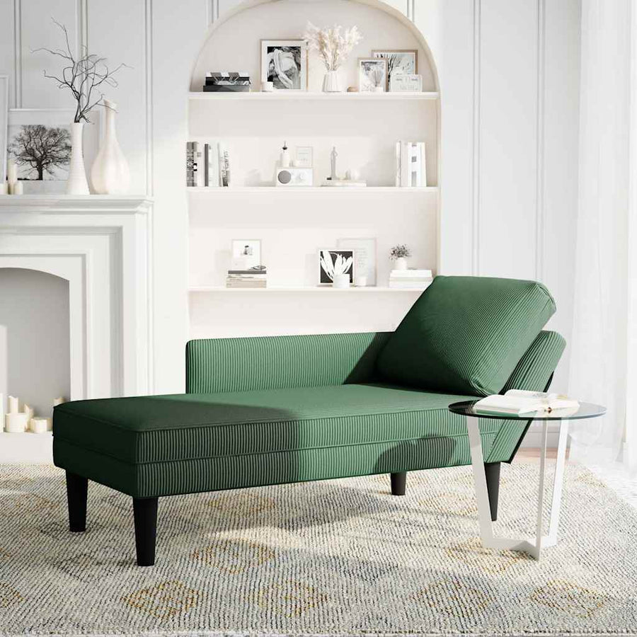 Chaise Longue Met Kussen Corduroy Stof Donkergroen