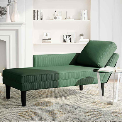 Chaise Longue Met Kussen Corduroy Stof Donkergroen