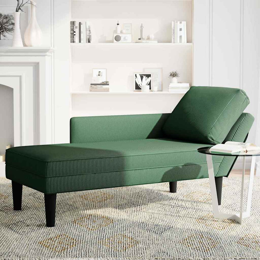 Chaise Longue Met Kussen Corduroy Stof Donkergroen