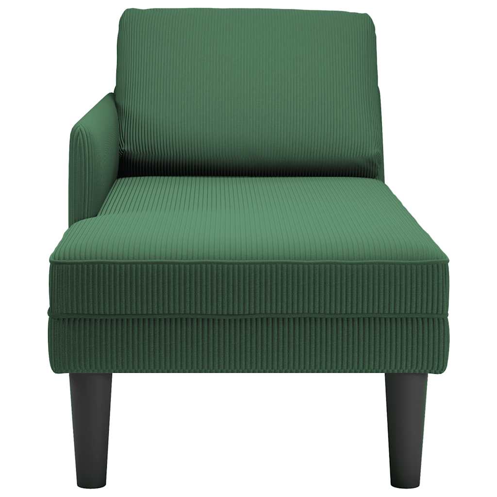Chaise Longue Met Kussen Corduroy Stof Donkergroen
